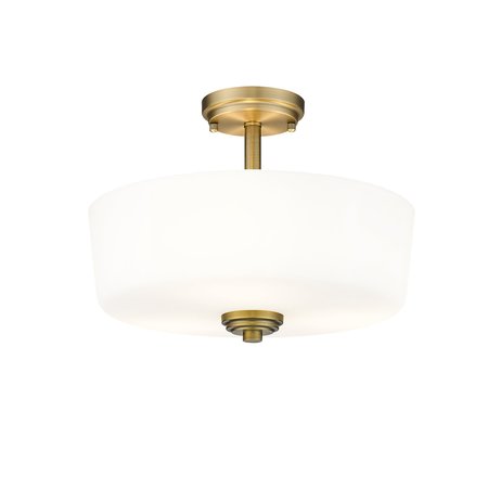 Z-LITE Arlington 3 Light Semi Flush Mount, Heritage Brass & Etched White 220SF3-HBR